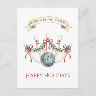 Elegant Red Bow Christmas Bowling Holiday Postcard