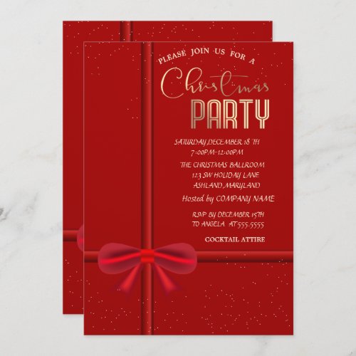 Elegant Red Bow Christmas Company  Invitation