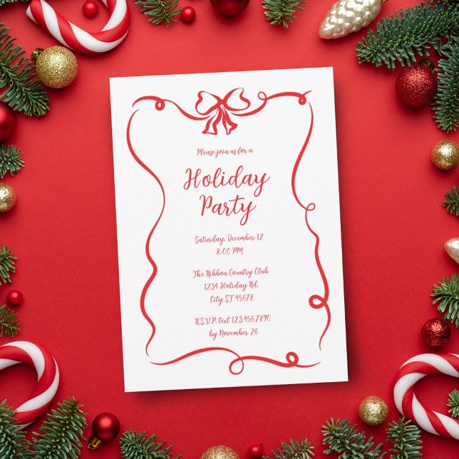 Elegant Red Bow Christmas Holiday Party Invitation (Creator Uploaded)