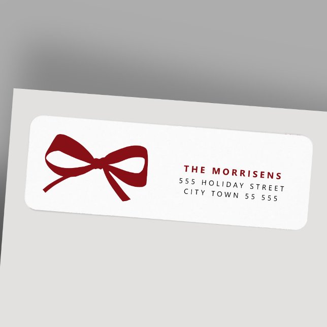 Elegant red bow Christmas holiday return address Label (Creator Uploaded)