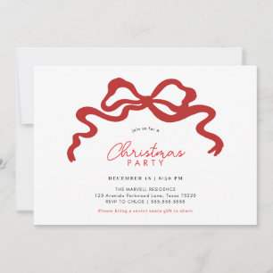 Elegant Red Bow Christmas Party Invitation