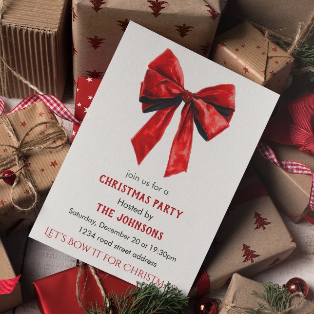 Elegant Red Bow Christmas Party Invitation (Creator Uploaded)