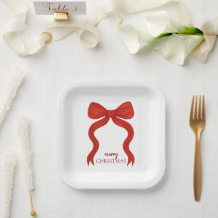 Elegant Red Bow Christmas Party - Paper Plates