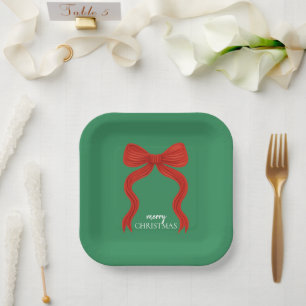 Elegant Red Bow Christmas Party - Paper Plates