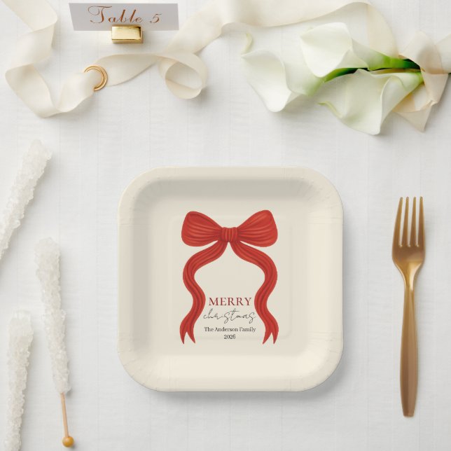 Elegant Red Bow Christmas Party -  Paper Plates (Wedding)