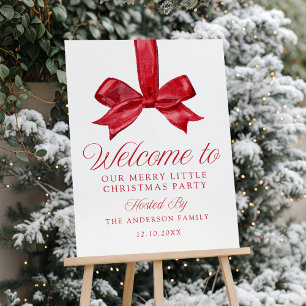 Elegant Red Bow Christmas Party Welcome Sign