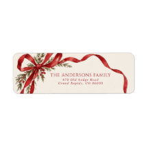 Elegant Red Bow Christmas Return Address Label