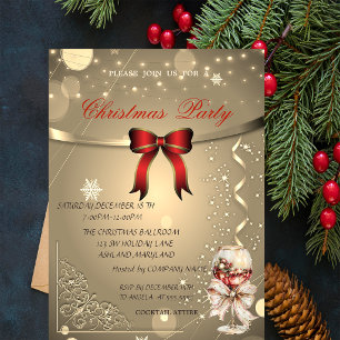 Elegant Red Bow,Confetti Company Christmas Party Invitation