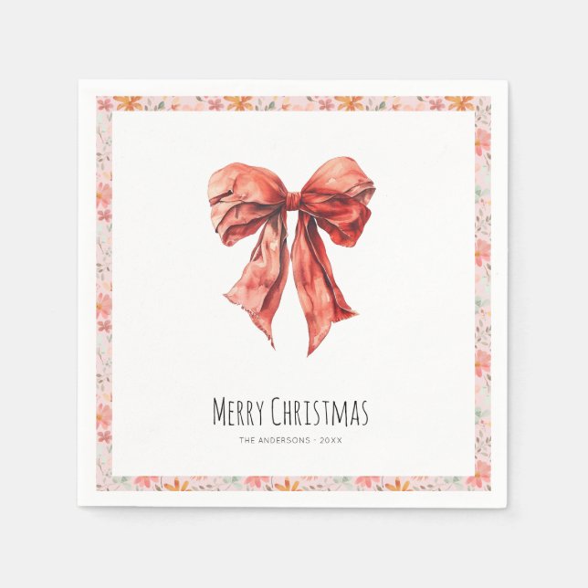 Elegant Red Bow Coquette Minimalist Christmas  Napkins (Front)