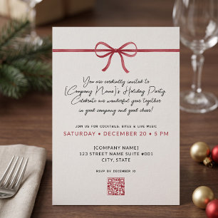 Elegant Red Bow Corporate Holiday Invitation
