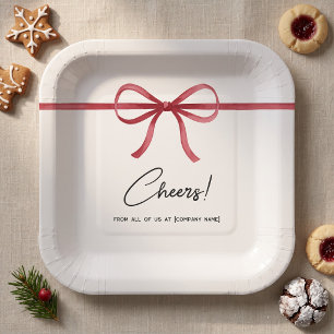 Elegant Red Bow Corporate Holiday Paper Plates