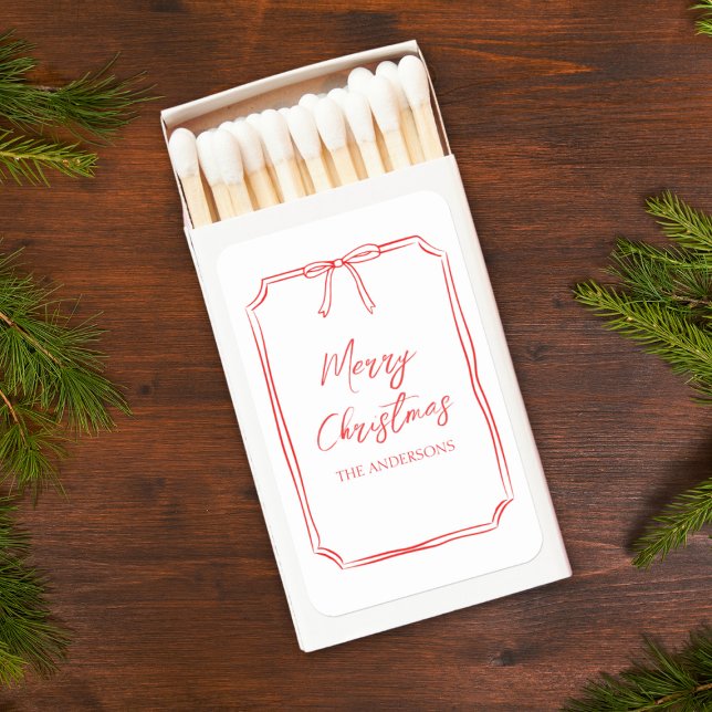 Elegant Red Bow Customizable Minimalist Christmas  Matchboxes (Light up the season! This personalized matchbox adds a unique touch to your Christmas celebrations.)