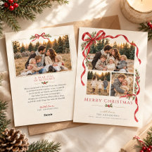 Elegant Red Bow  Family Photo Christmas Card