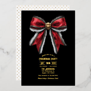 Elegant Red Bow & Gold Foil Christmas Party Invitation