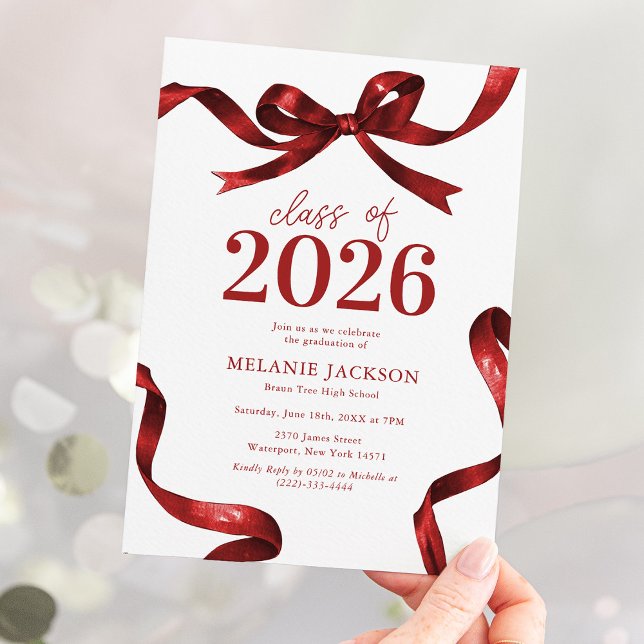Elegant Red Bow Graduation Party Invitation (Creator Uploaded)