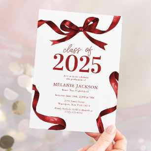 Elegant Red Bow Graduation Party Invitation