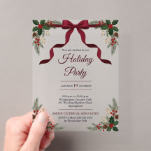 Elegant Red Bow Holly Pine Christmas Party