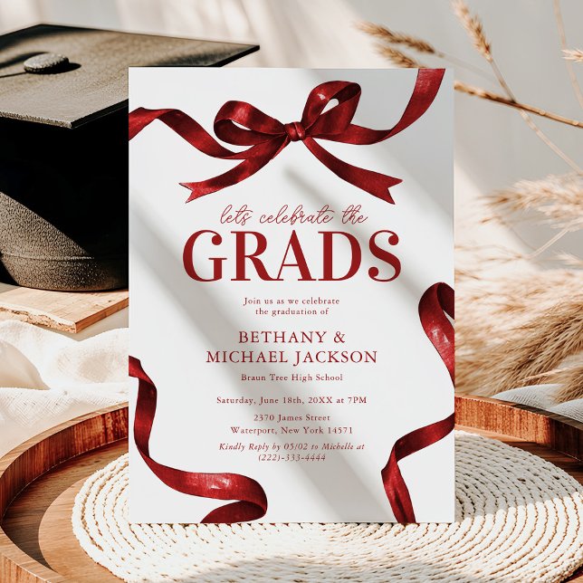 Elegant Red Bow Joint Graduation Party Invitation (Creator Uploaded)