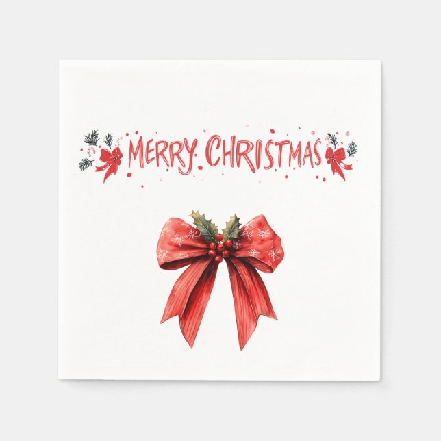 Elegant Red Bow "Merry Christmas" Napkins (Front)