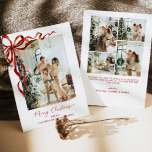 Elegant Red Bow Merry Christmas Photo Holiday Card