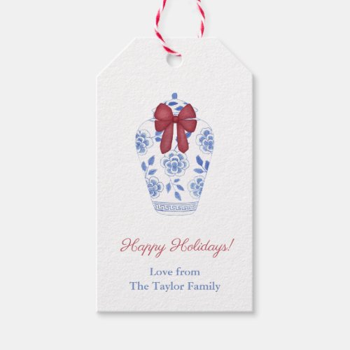 Elegant Red Bow On Ginger Jar Happy Holidays  Gift Gift Tags