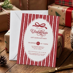 Elegant Red Bow Ribbon Christmas Gift Exchange Invitation