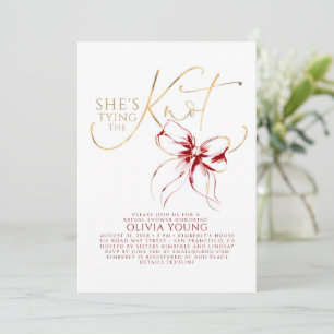 Elegant Red Bow She's Tying The Knot Bridal Shower Invitation