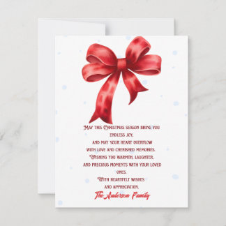 Elegant Red Bow SnowFlake Christmas Holiday Card