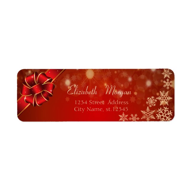 Elegant Red Bow, Snowflakes Label (Front)
