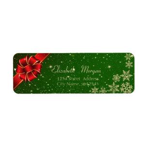Elegant Red Bow, Snowflakes Label