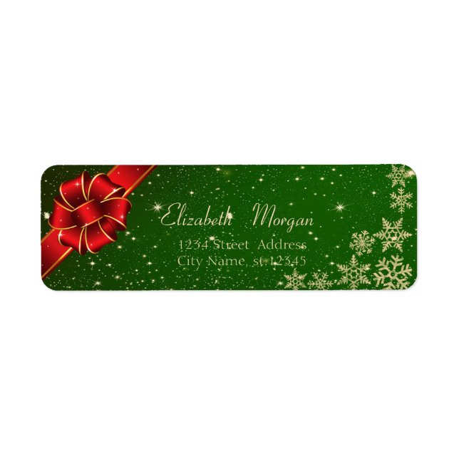 Elegant Red Bow, Snowflakes Label (Front)