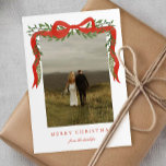 Elegant Red Bow with Greenery Photo Christmas Holiday Card<br><div class="desc">Elegant Red Bow with Greenery Photo Christmas Holiday Card. Click the personalize/edit with design tool button to customize this design with your personal details.</div>