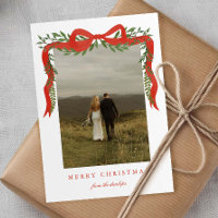 Elegant Red Bow with Greenery Photo Christmas