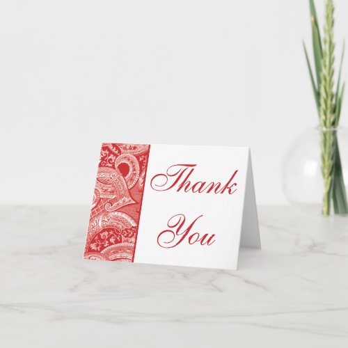 Elegant red Brocade border Thank you note card