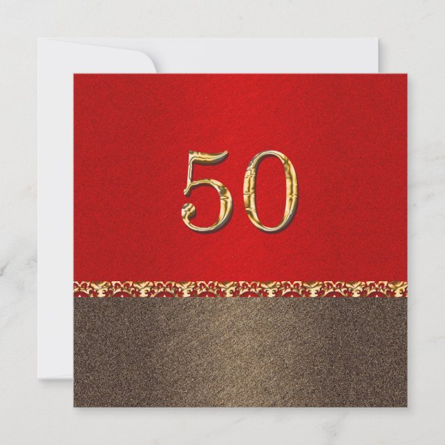 Elegant red brown 50th party invitation (Front)