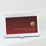 Elegant Red Brushed Gold Monogram Business Card Case<br><div class="desc">Elegant monogram design with brushed metallic gold monogram medallion with personalized name and title or custom text below on a gradient background in shades of ruby red. Personalize for your custom use.</div>