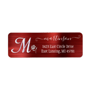 Elegant Red Brushed Metal Custom Monogram Return Label