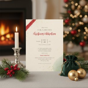 Elegant Red Brushstroke Christmas Holiday Party Invitation
