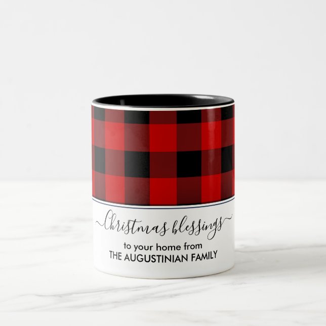 Elegant Red Buffalo CHRISTMAS Two-Tone Coffee Mug (Center)