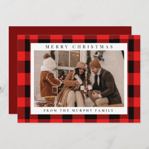 Elegant Red Buffalo Plaid Christmas Family Photo Holiday Card