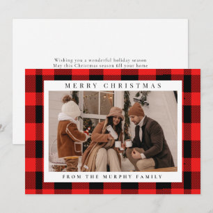 Elegant Red Buffalo Plaid Christmas Family Photo  Holiday Card