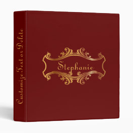 Elegant Red Burgundy Maroon Gold Personalized Chic 3 Ring Binder