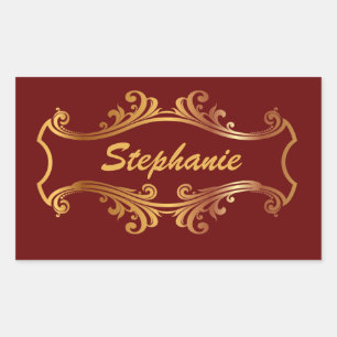 Elegant Red Burgundy Maroon Gold Personalized Chic Rectangular Sticker