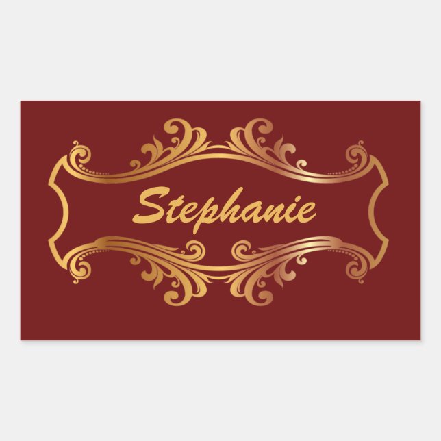 Elegant Red Burgundy Maroon Gold Personalized Chic Rectangular Sticker (Front)