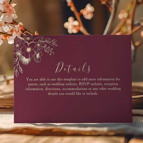 Elegant Red Burgundy Wedding Details Enclosure Card