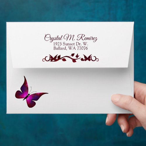 Elegant Red Butterfly Envelope w Return Address