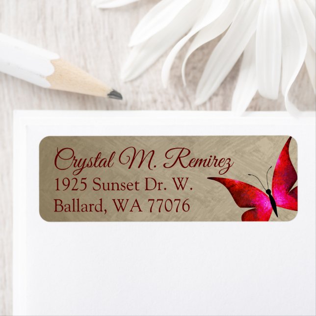 Elegant Red Butterfly Return Address Labels (Insitu)