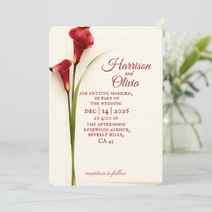 Elegant Red Calla Lily Wedding Modern Minimalist Invitation