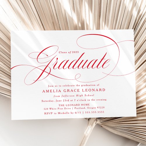 Elegant Red Calligraphy Graduation Party Invitation