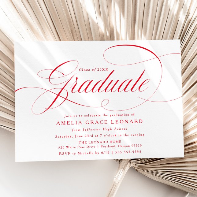 Elegant Red Calligraphy Graduation Party Invitation (Creator Uploaded)